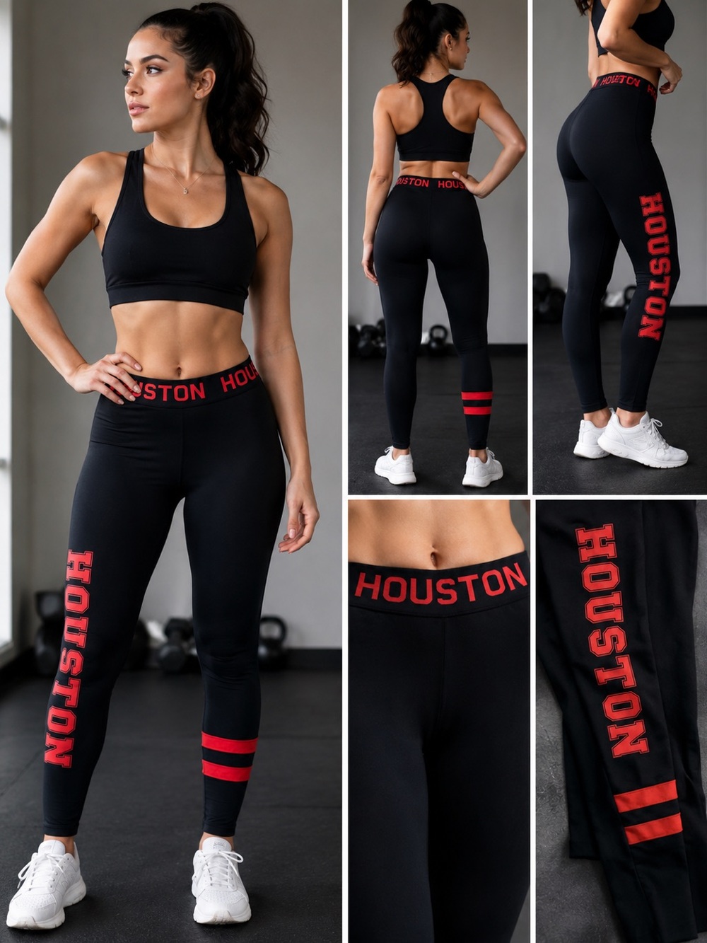 LIDA Houston Sport Black & Red Leggings w/ Branded Waistband- size S/M & L/XL